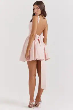 House of CB Florianne Bow Mini Dress Soft Peach Size 6 for rent on The Volte - image 2