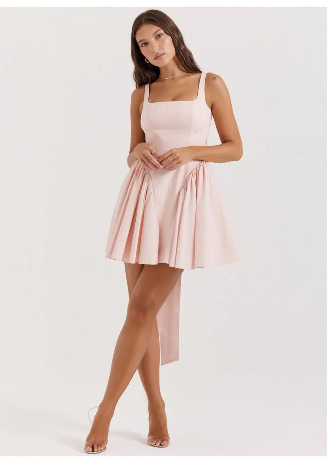 House of CB Florianne Bow Mini Dress Soft Peach Size 6 for rent on The Volte - main image