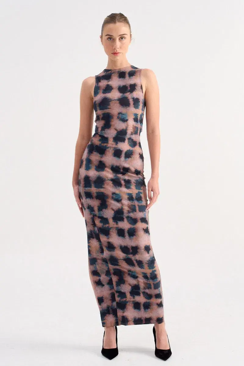 Suboo Shibori Sleeveless Reversible Twist Front Maxi Dress Tortoise Shell Size 10 for rent on The Volte - main image
