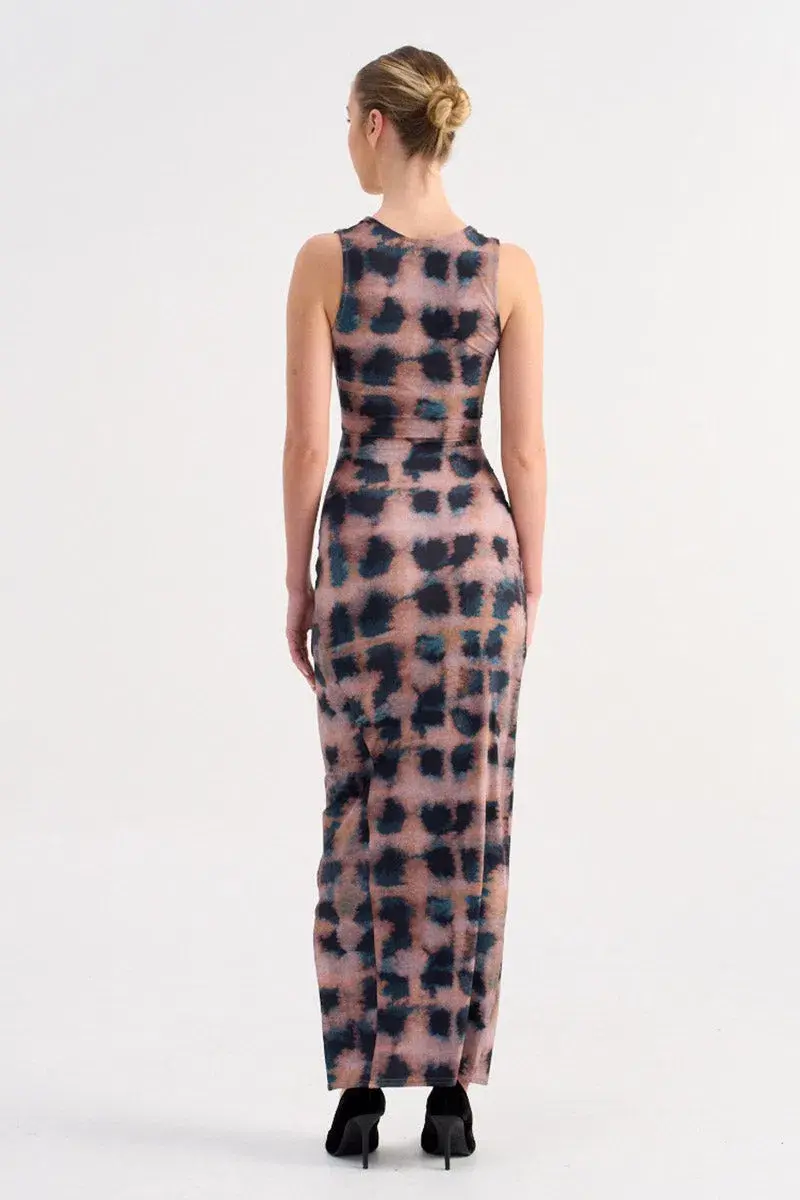 Suboo Shibori Sleeveless Reversible Twist Front Maxi Dress Tortoise Shell Size 10 for rent on The Volte - main image