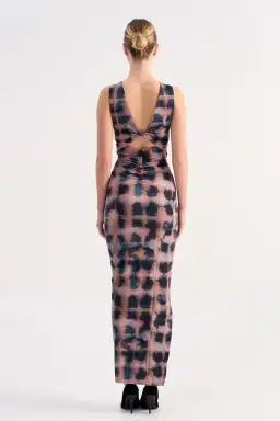 Suboo Shibori Sleeveless Reversible Twist Front Maxi Dress Tortoise Shell Size 10 for rent on The Volte - image 3