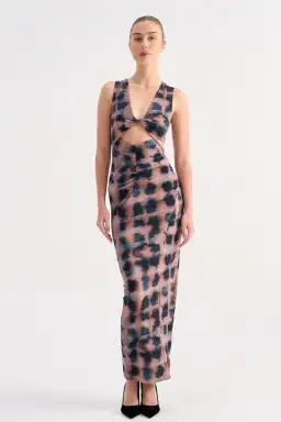 Suboo Shibori Sleeveless Reversible Twist Front Maxi Dress Tortoise Shell Size 10 for rent on The Volte - image 1