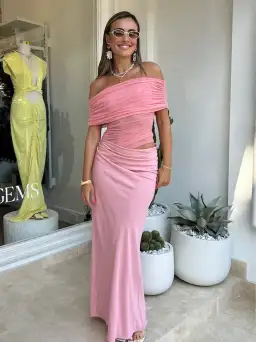 Benni Nico Off Shoulder Maxi Dress Candy Floss Size 8 for rent on The Volte - image 1