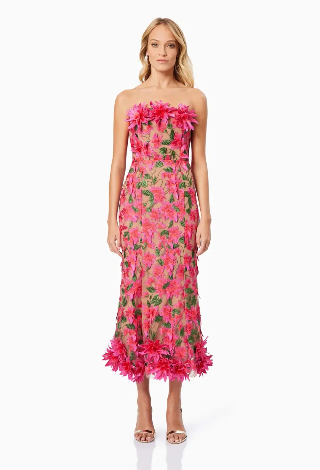 Elliatt Valentina Midi Dress Pink Multi Floral Size 8 for rent on The Volte - main image