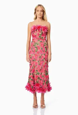Elliatt Valentina Midi Dress Pink Multi Floral Size 8 for rent on The Volte - image 1