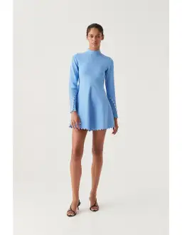 Aje Harmony Knit Mini Dress in Mist Blue Size AU 8