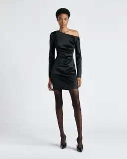 Cue Stretch Satin Off Shoulder Mini Dress Black Size AU 10