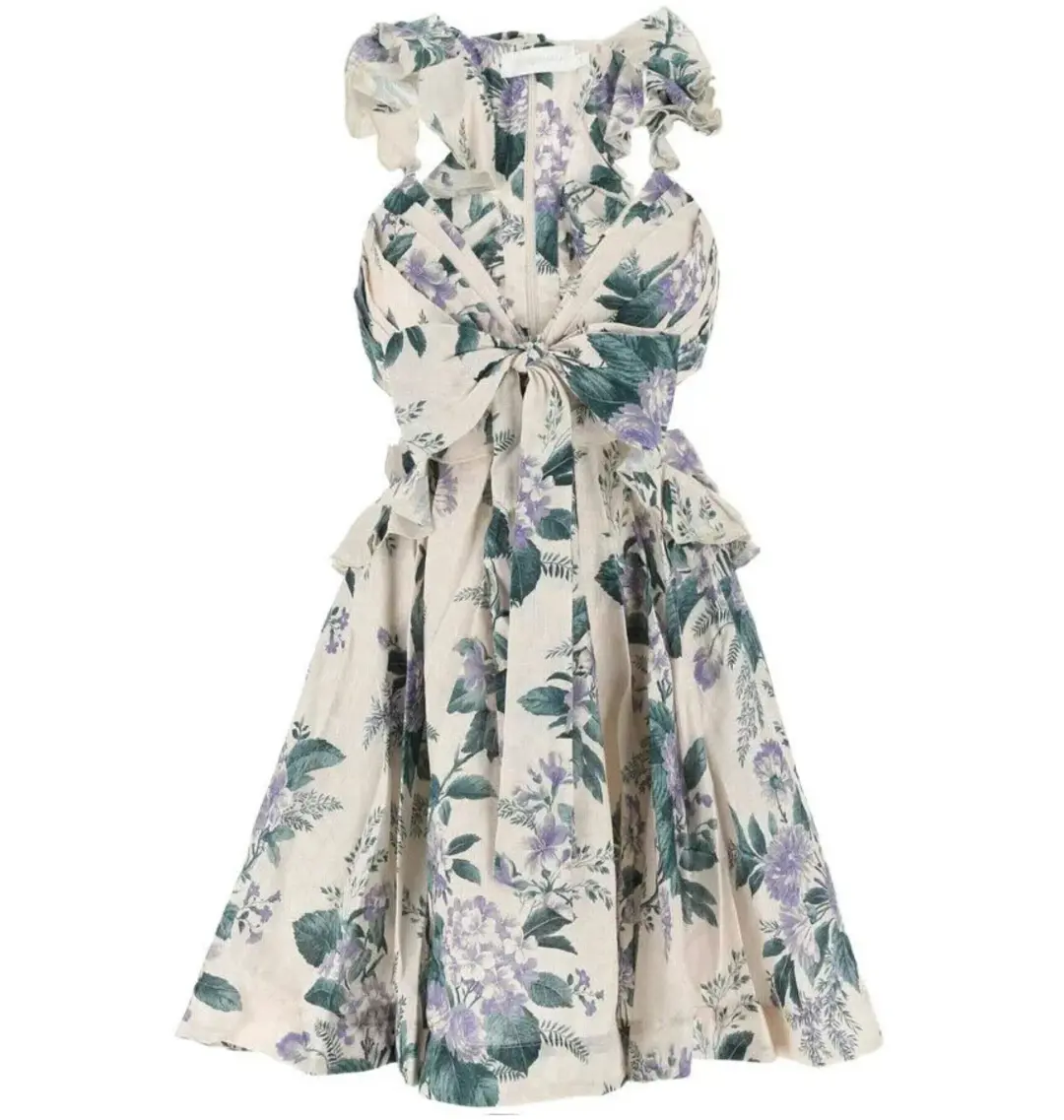 Zimmermann Cassia Ruffle Mini Dress Hydrangea Floral Size 3 / AU14 for rent on The Volte - main image