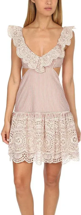 Zimmermann Meridian Stripe Frill Dress Striped Size 0 / AU 8 for rent on The Volte - main image