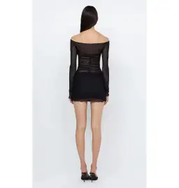 Bec & Bridge Marina Semi-Sheer Stretch Mini Dress Black Size AU 6 for rent on The Volte - image 4