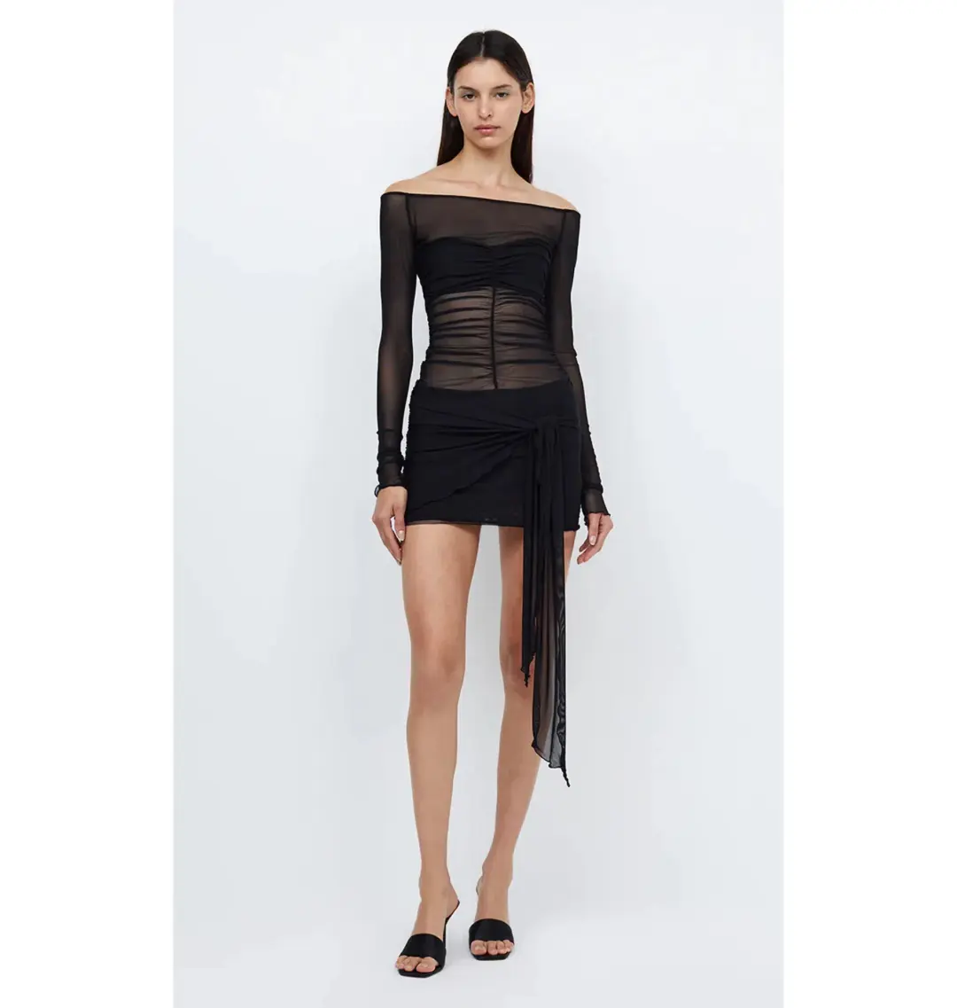 Bec & Bridge Marina Semi-Sheer Stretch Mini Dress Black Size AU 6 for rent on The Volte - main image
