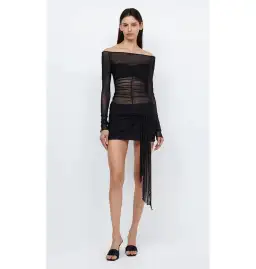 Bec & Bridge Marina Semi-Sheer Stretch Mini Dress Black Size AU 6 for rent on The Volte - image 1