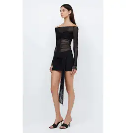 Bec & Bridge Marina Semi-Sheer Stretch Mini Dress Black Size AU 6 for rent on The Volte - image 2
