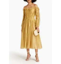Zimmermann Prima Off Shoulder Dress Gold Size 1 / AU 10