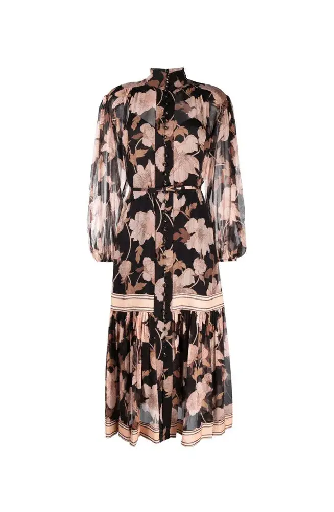 Zimmermann Concert Peonies Panelled Midi Dress Black Peonies Size 0 / AU 8 for rent on The Volte - main image