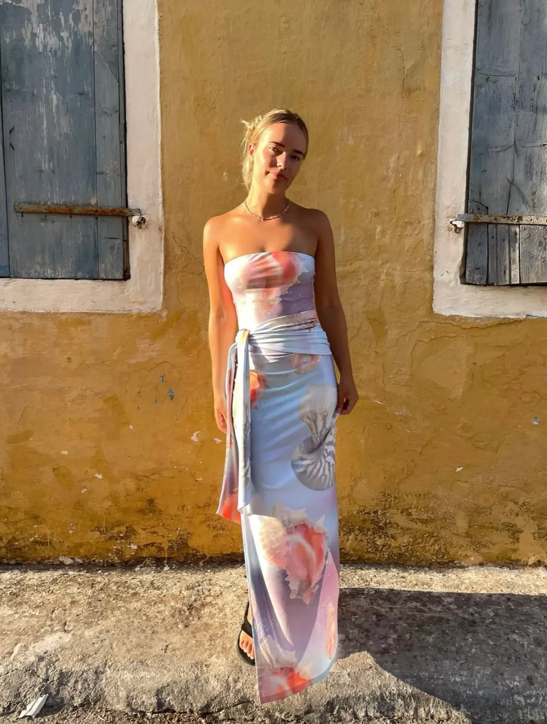 Odysseus & Penelope Draped Strapless Dress Ocean Pearl Size Medium / AU 10 for rent on The Volte - main image