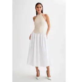 Meshki Katie Knit Linen and Midi Dress Natural/White Size XS / AU 6 for rent on The Volte - image 1