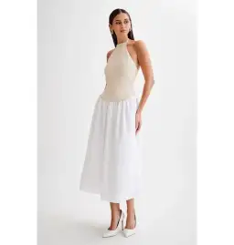 Meshki Katie Knit Linen and Midi Dress Natural/White Size XS / AU 6 for rent on The Volte - image 3
