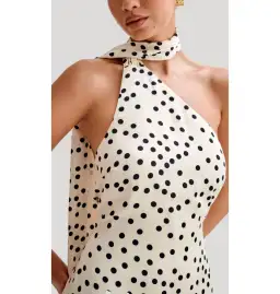 Meshki Joan Satin Asymmetrical Mini Dress Polka Dot Size AU 6 for rent on The Volte - image 2