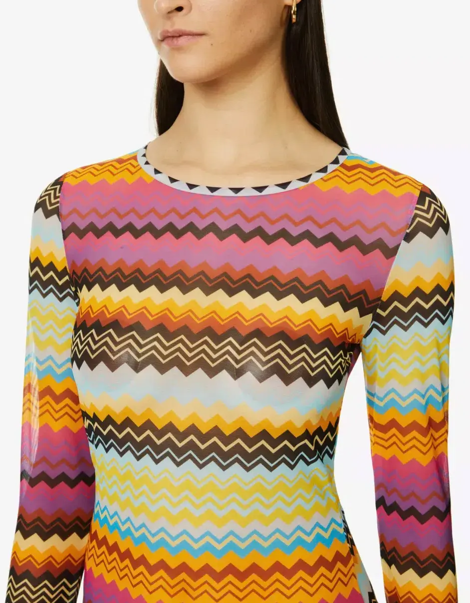 Missoni Zigzag Semi-Sheer Knitted Mini Dress Multi Size AU 6 for rent on The Volte - main image