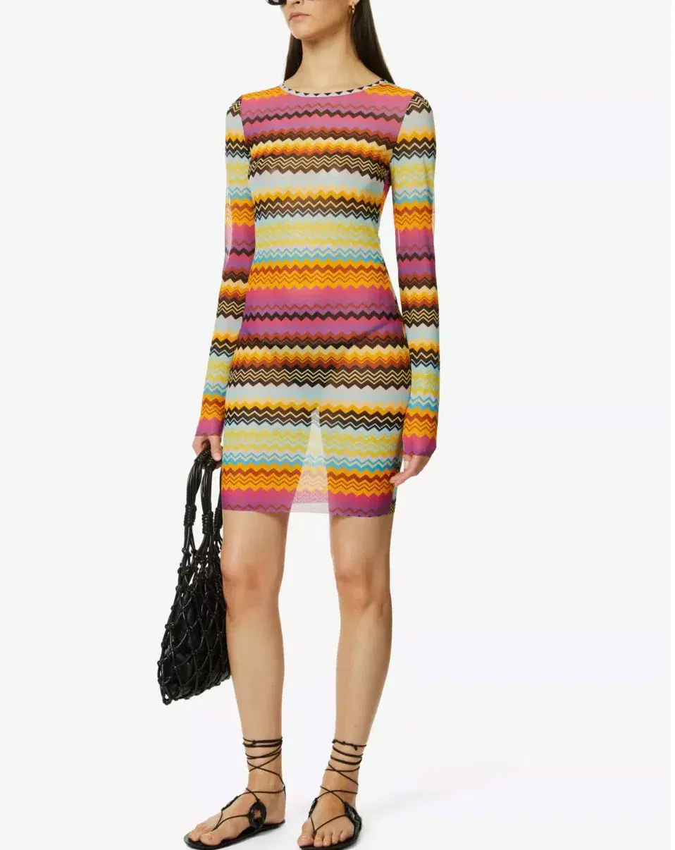 Missoni Zigzag Semi-Sheer Knitted Mini Dress Multi Size AU 6 for rent on The Volte - main image