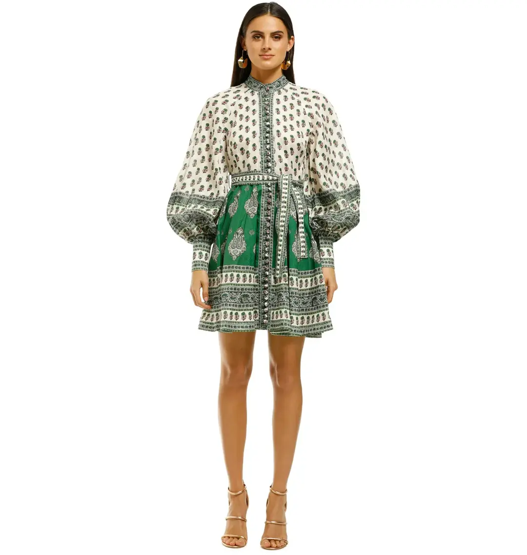 Zimmermann Emerald Buttoned Dress Multi 2 / AU 12 for rent on The Volte - main image