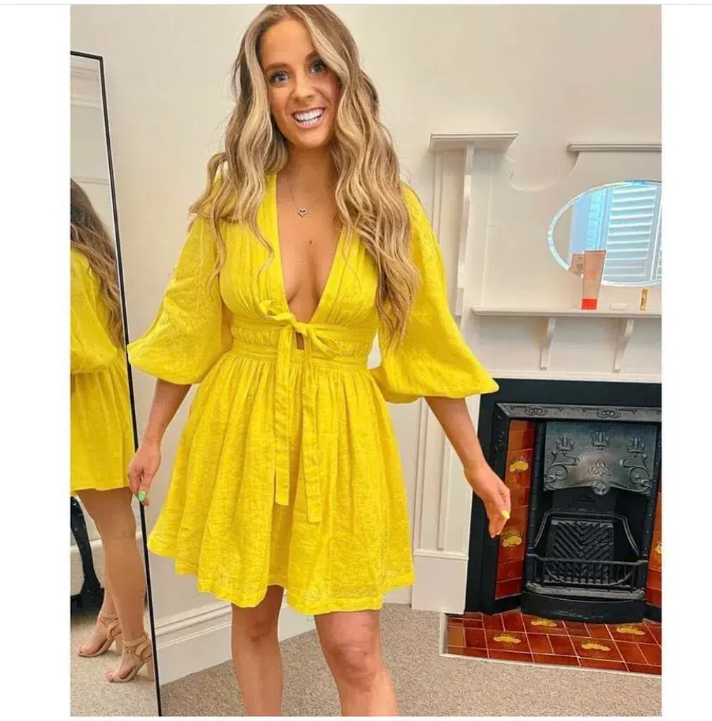 Zimmermann The Shelly Plunge Bow Mini Dress in Yellow Size 1/Au 10 - Image 2