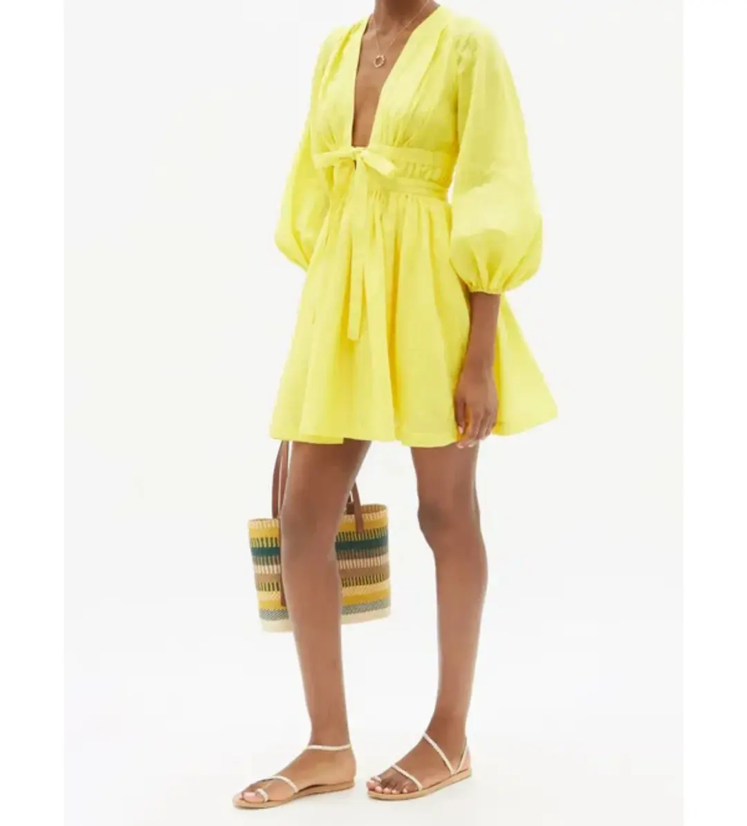 Zimmermann The Shelly Plunge Bow Mini Dress in Yellow Size 1/Au 10 for rent on The Volte - main image