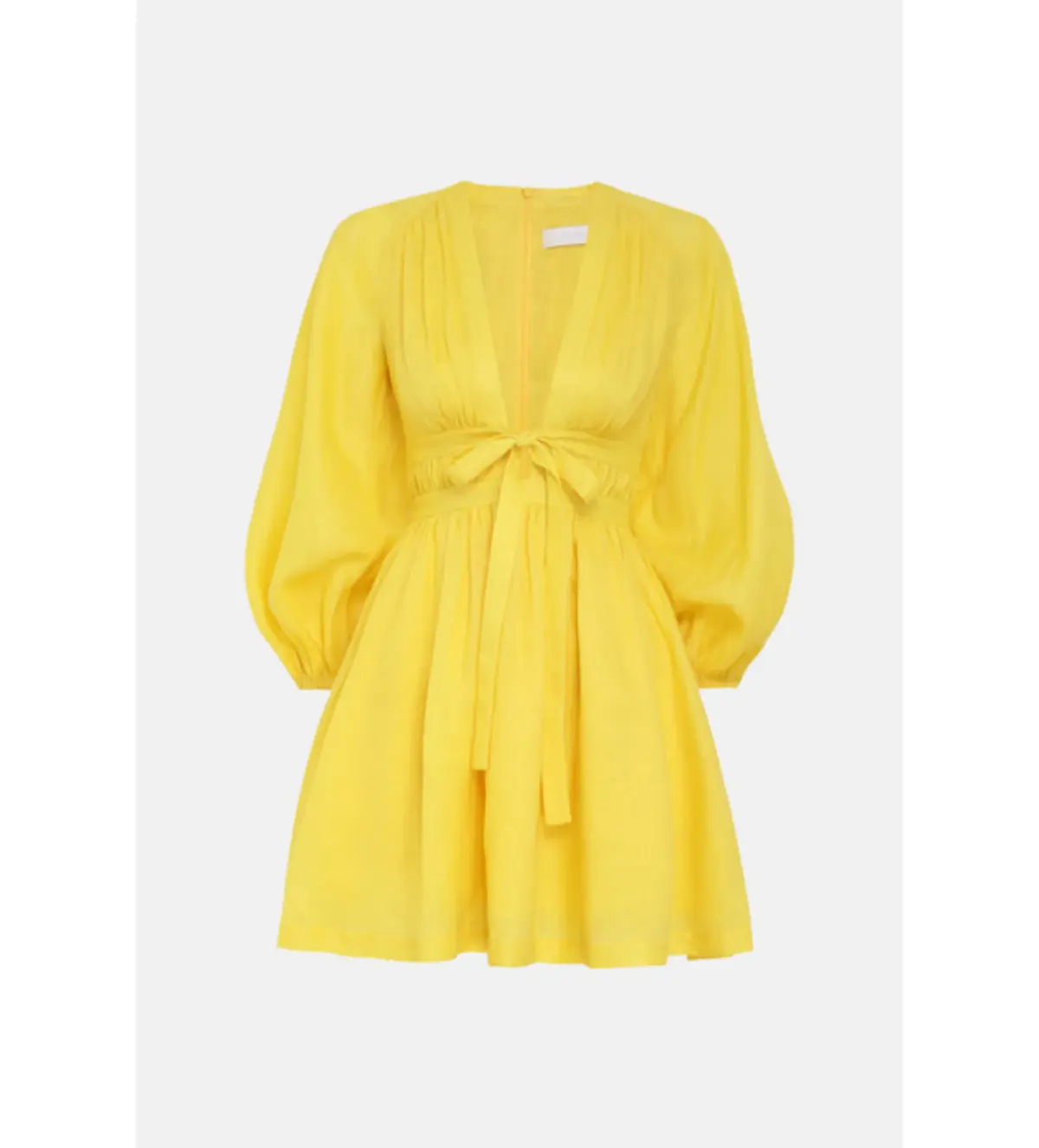 Zimmermann The Shelly Plunge Bow Mini Dress in Yellow Size 1/Au 10 - Image 3