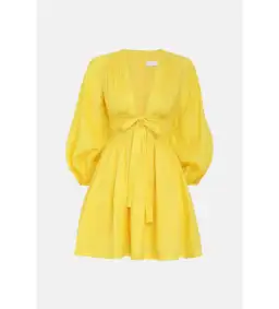 Zimmermann The Shelly Plunge Bow Mini Dress in Yellow Size 1/Au 10 for rent on The Volte - image 3