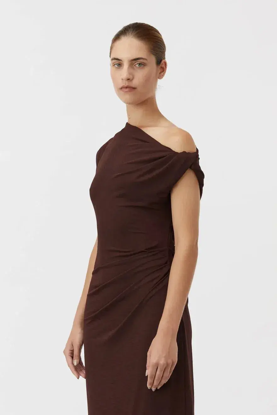 Camilla And Marc Annalise Draped Maxi Dress In Chocolate Brown Size 8 for rent on The Volte - main image