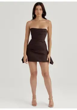 House of CB Jasmine Draped Strapless Corset Mini Dress in Chocolate Brown Size L / AU 12