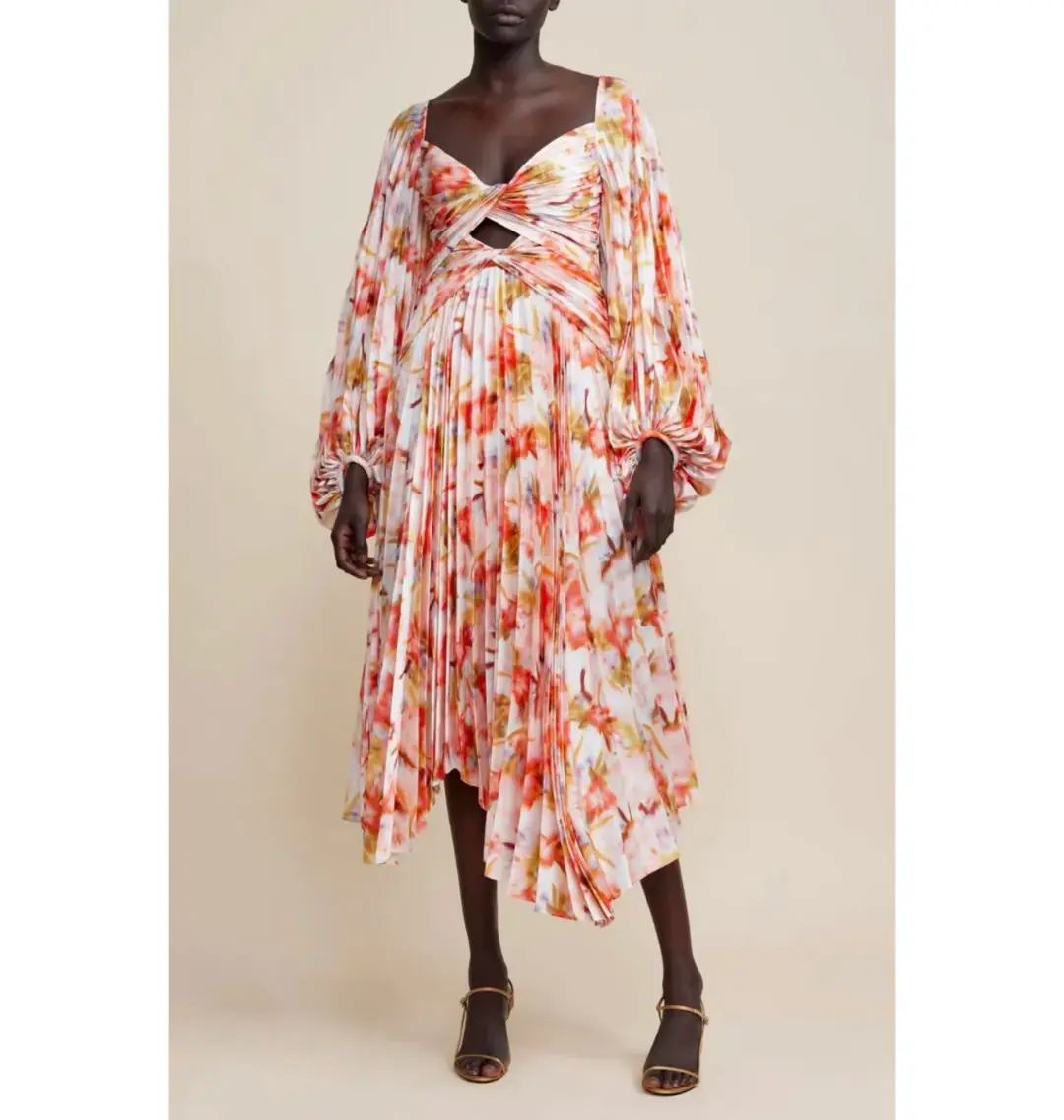 Acler Aurora Midi Dress Rouge Medley Print Size AU 10 for rent on The Volte - main image