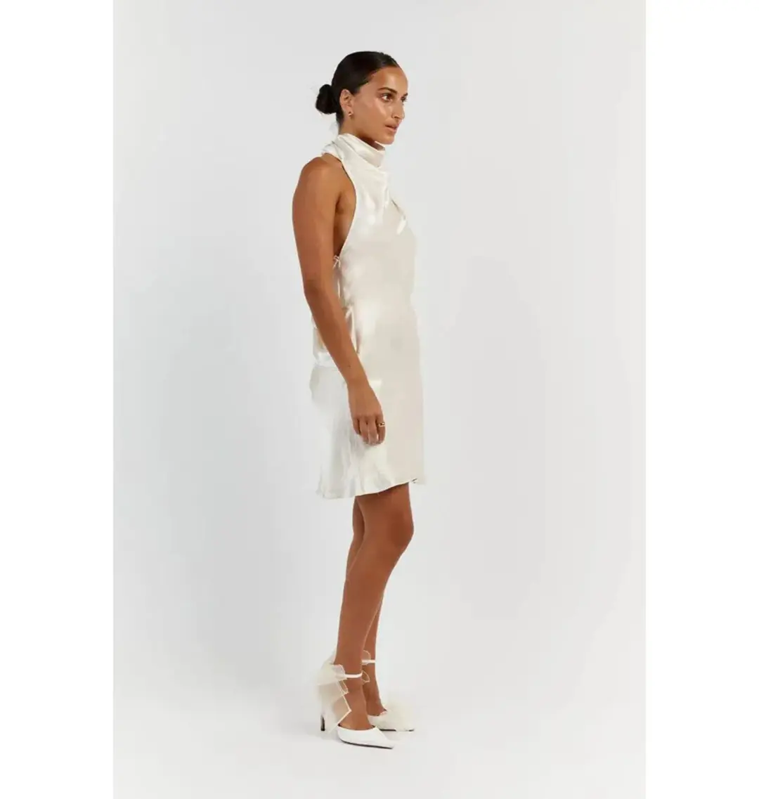 Dissh Aisle Pearl Satin Backless Mini Dress White Size AU 10 for rent on The Volte - main image