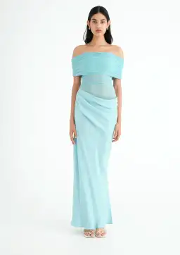 Benni Nico Off Shoulder Maxi Dress Aquamarine Size AU 8
