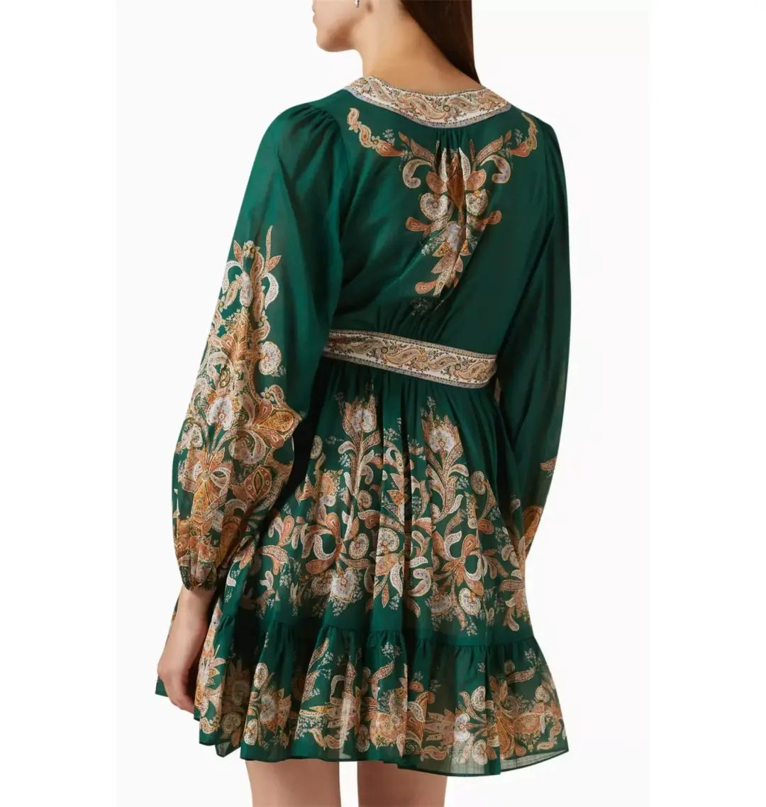 Zimmermann Devi Wrap Mini Dress Green Print Size 3 / AU 14 for rent on The Volte - main image