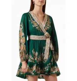 Zimmermann Devi Wrap Mini Dress Green Print Size 3 / AU 14 for rent on The Volte - image 2