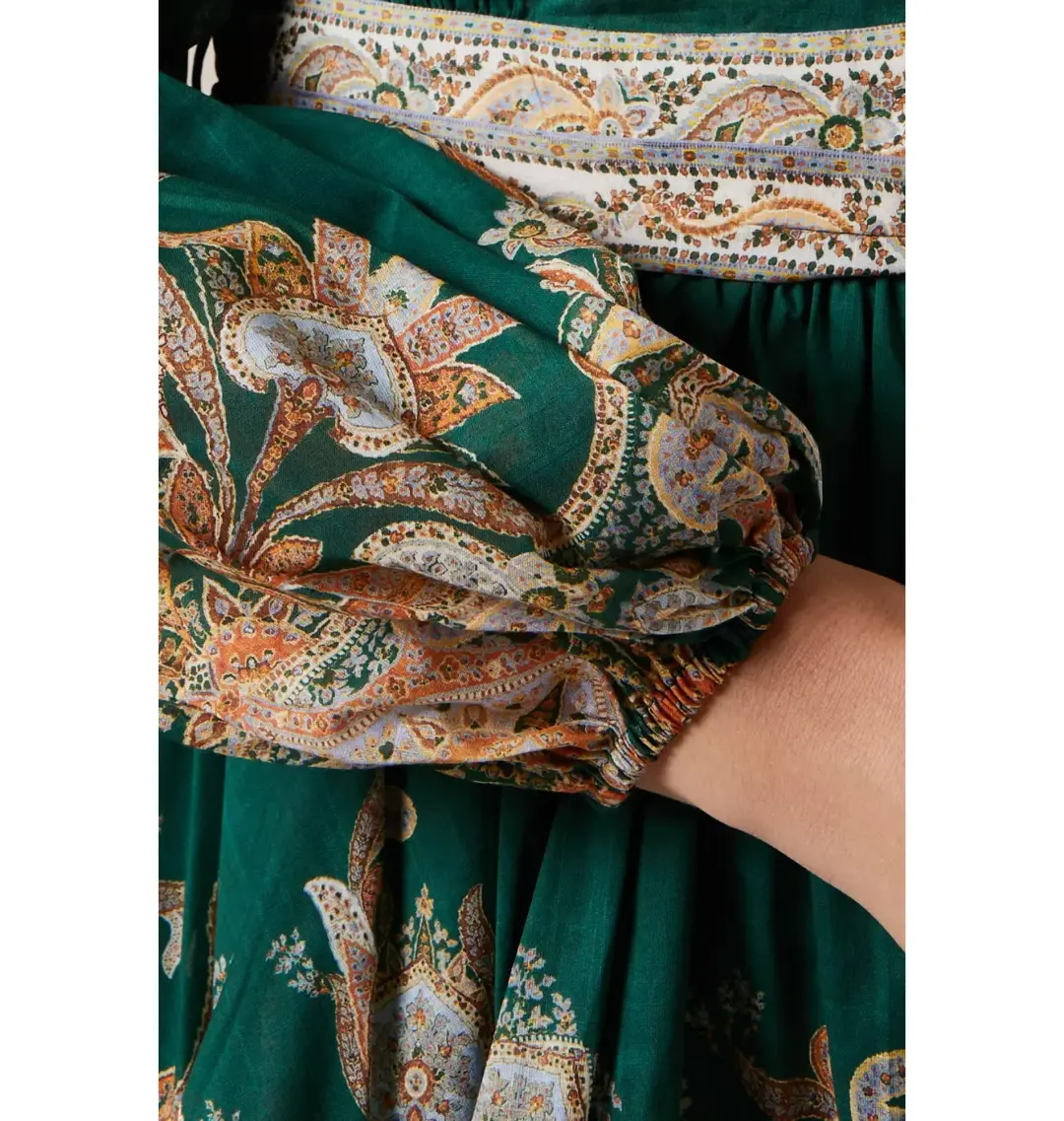 Zimmermann Devi Wrap Mini Dress Green Print Size 3 / AU 14 for rent on The Volte - main image