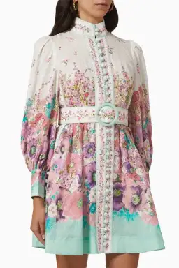 Zimmermann Jude Buttoned Mini Dress In Aqua Gradient Floral Size 3 / Au 14 for rent on The Volte - image 4