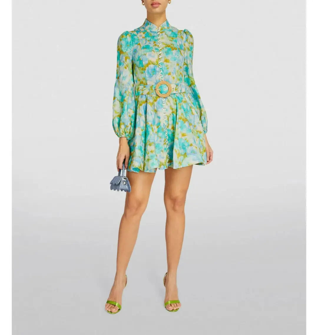 Zimmermann High Tide Mini Dress Aqua Ikat Floral Size 3 / AU 14 for rent on The Volte - main image