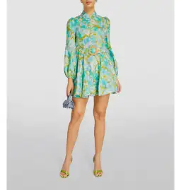 Zimmermann High Tide Mini Dress Aqua Ikat Floral Size 3 / AU 14 for rent on The Volte - image 1