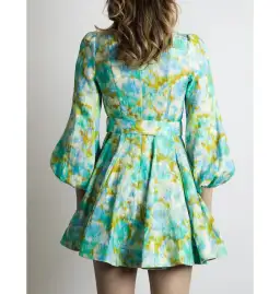 Zimmermann High Tide Mini Dress Aqua Ikat Floral Size 3 / AU 14 for rent on The Volte - image 3