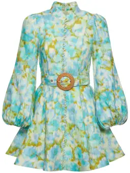 Zimmermann High Tide Mini Dress Aqua Ikat Floral Size 3 / AU 14 for rent on The Volte - image 4