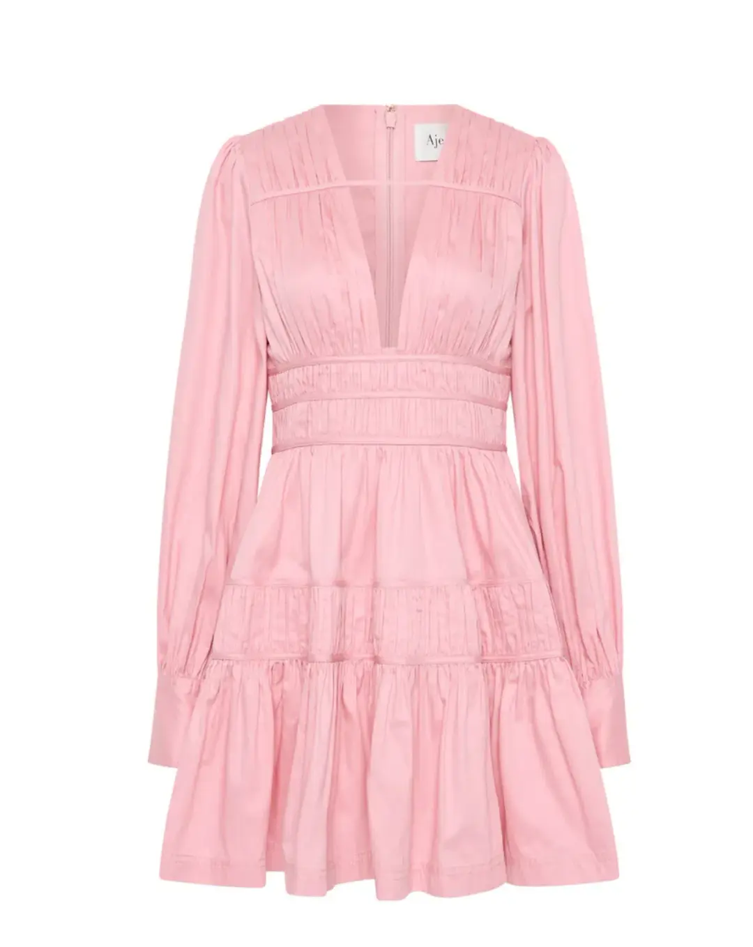 Aje Fallingwater Ruched Mini Dress in Chalk Pink Size AU 16 for rent on The Volte - main image