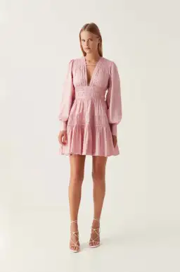 Aje Fallingwater Ruched Mini Dress in Chalk Pink Size AU 16 for rent on The Volte - image 1