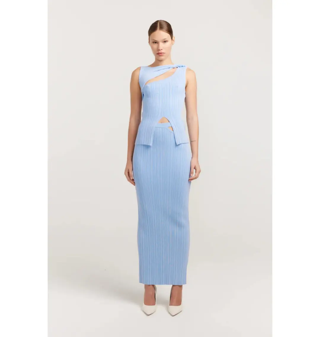 Henne Romee Rib Knit Top Size 6 and Knit Skirt Size 8 Cloud Blue for rent on The Volte - main image