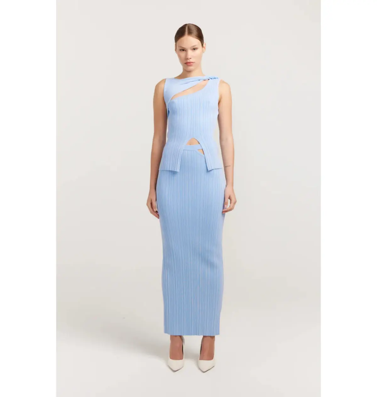 Henne Romee Rib Knit Top Size 6 and Knit Skirt Size 8 Cloud Blue  - Image 1