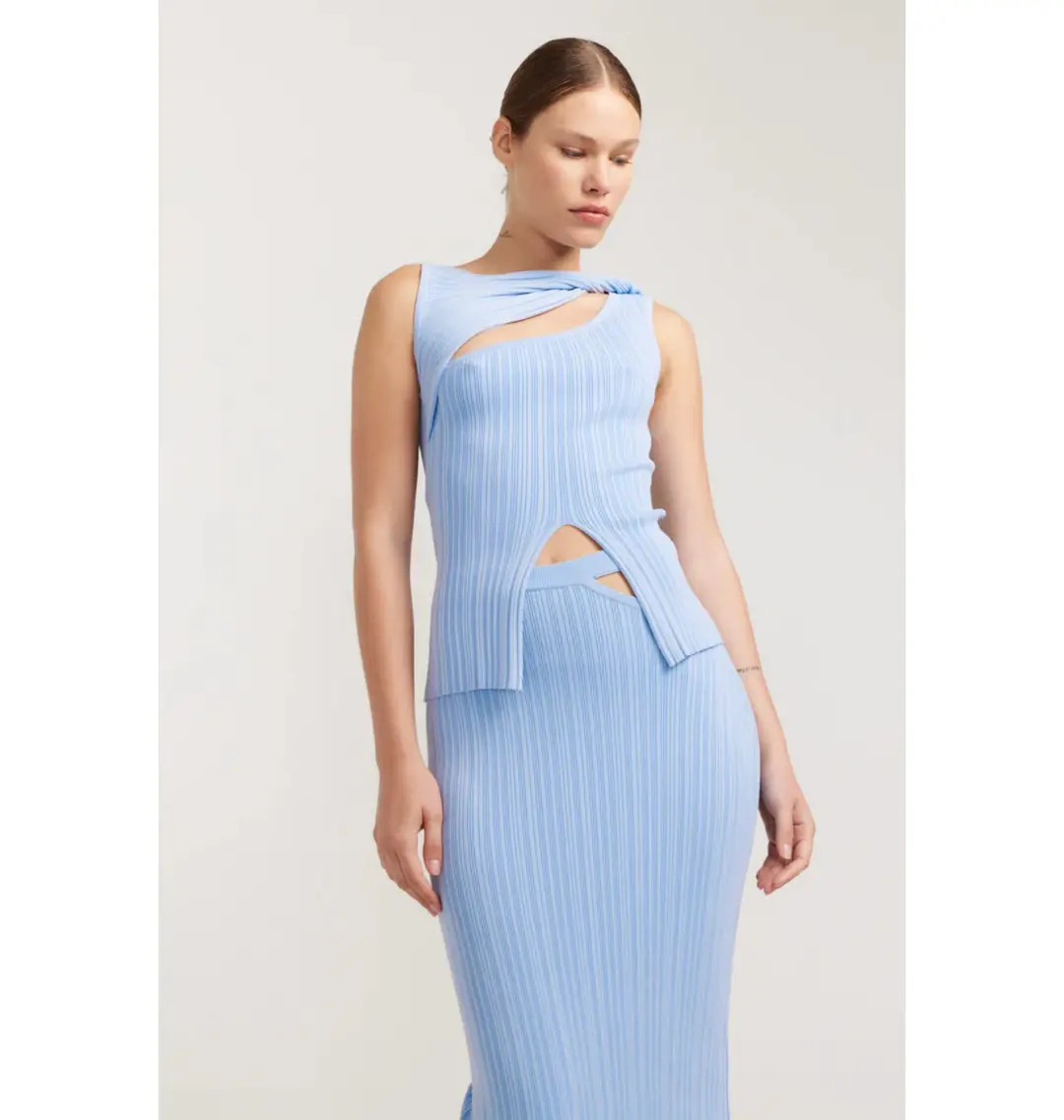 Henne Romee Rib Knit Top Size 6 and Knit Skirt Size 8 Cloud Blue for rent on The Volte - main image