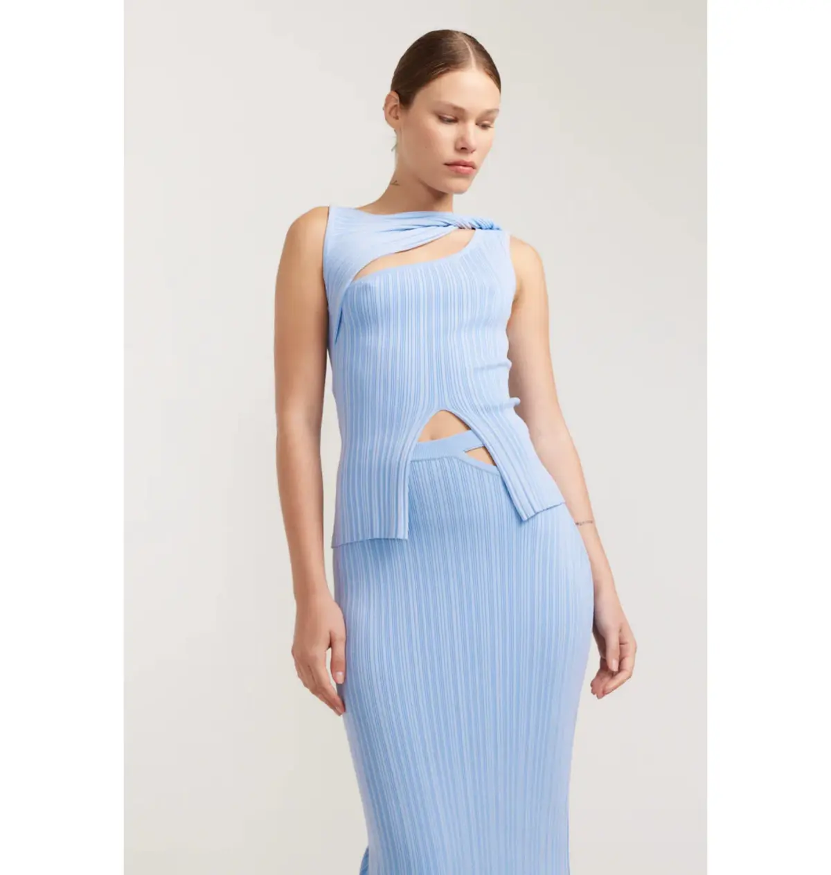 Henne Romee Rib Knit Top Size 6 and Knit Skirt Size 8 Cloud Blue  - Image 2