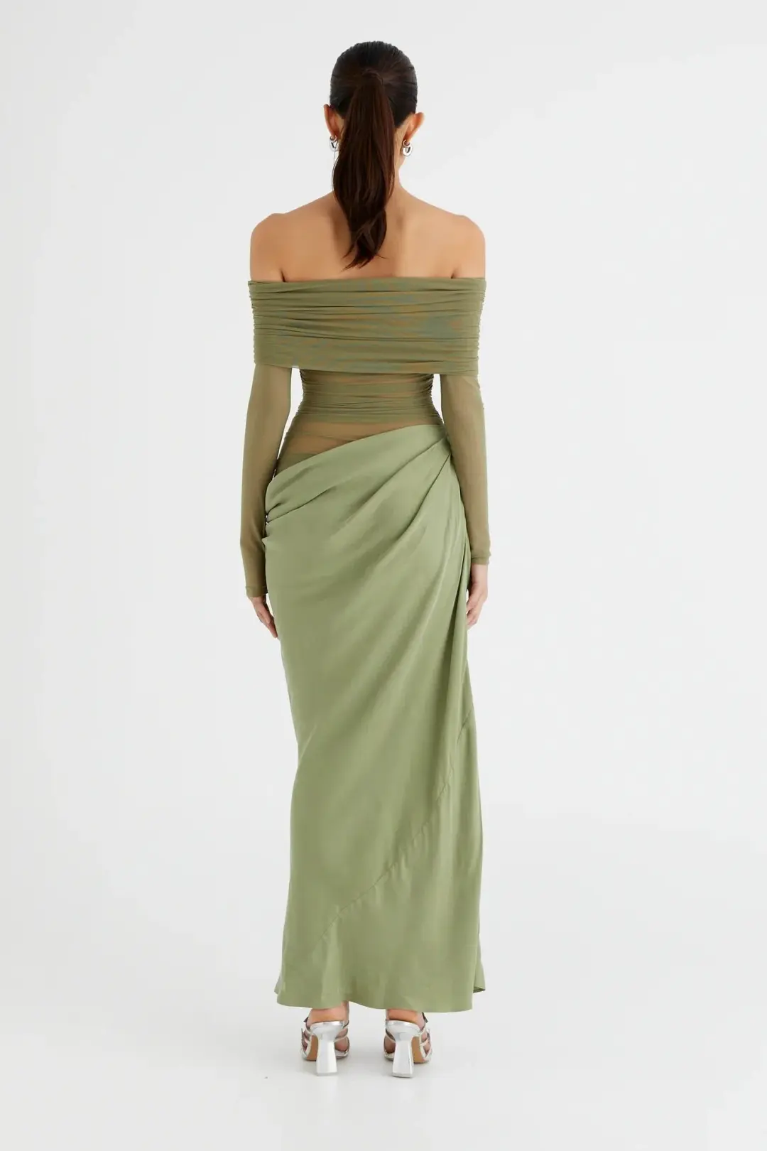 Benni Yasmin off Shoulder Dress in Pistachio Size 8 for rent on The Volte - main image